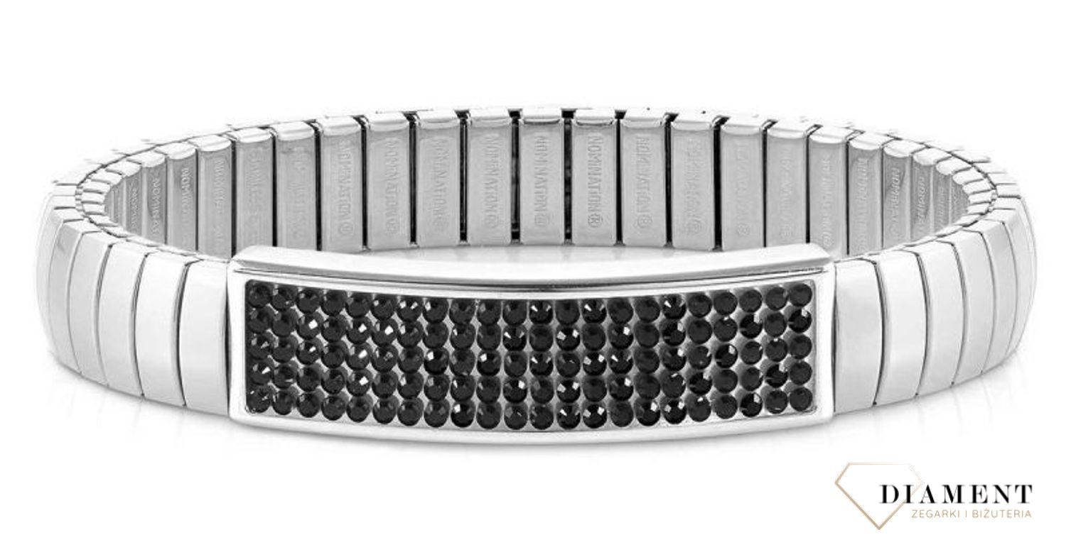 Bransoletka Nomination Italy z kolekcji Extension Glitter. Elastyczna, wykonana ze stali szlachetnej, zdobiona mieniącymi się, błyszczącymi kryształkami w kolorze czarnym..jpg